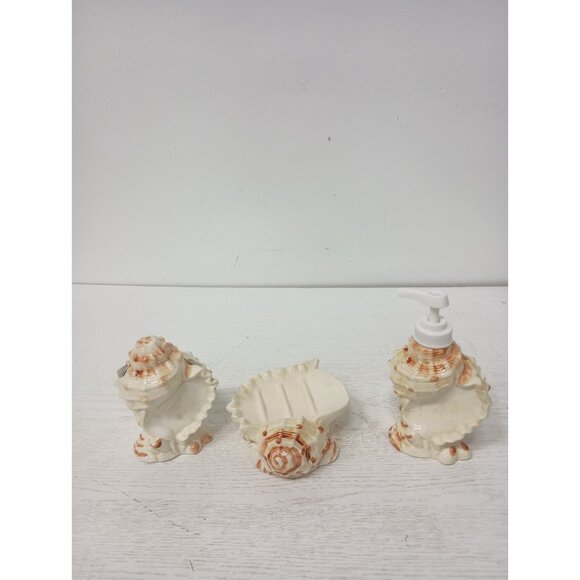 Vintage Ceramic Sea Shell Bathroom Vanity Soap Lotion & Toothbrush Holder Set - Picture 5 of 8